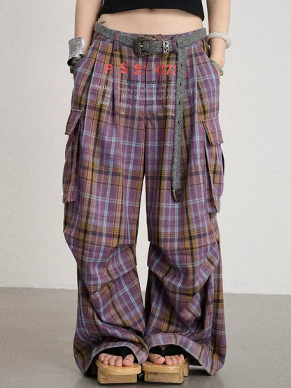 Unstoried Plaid Wide Leg Trousers