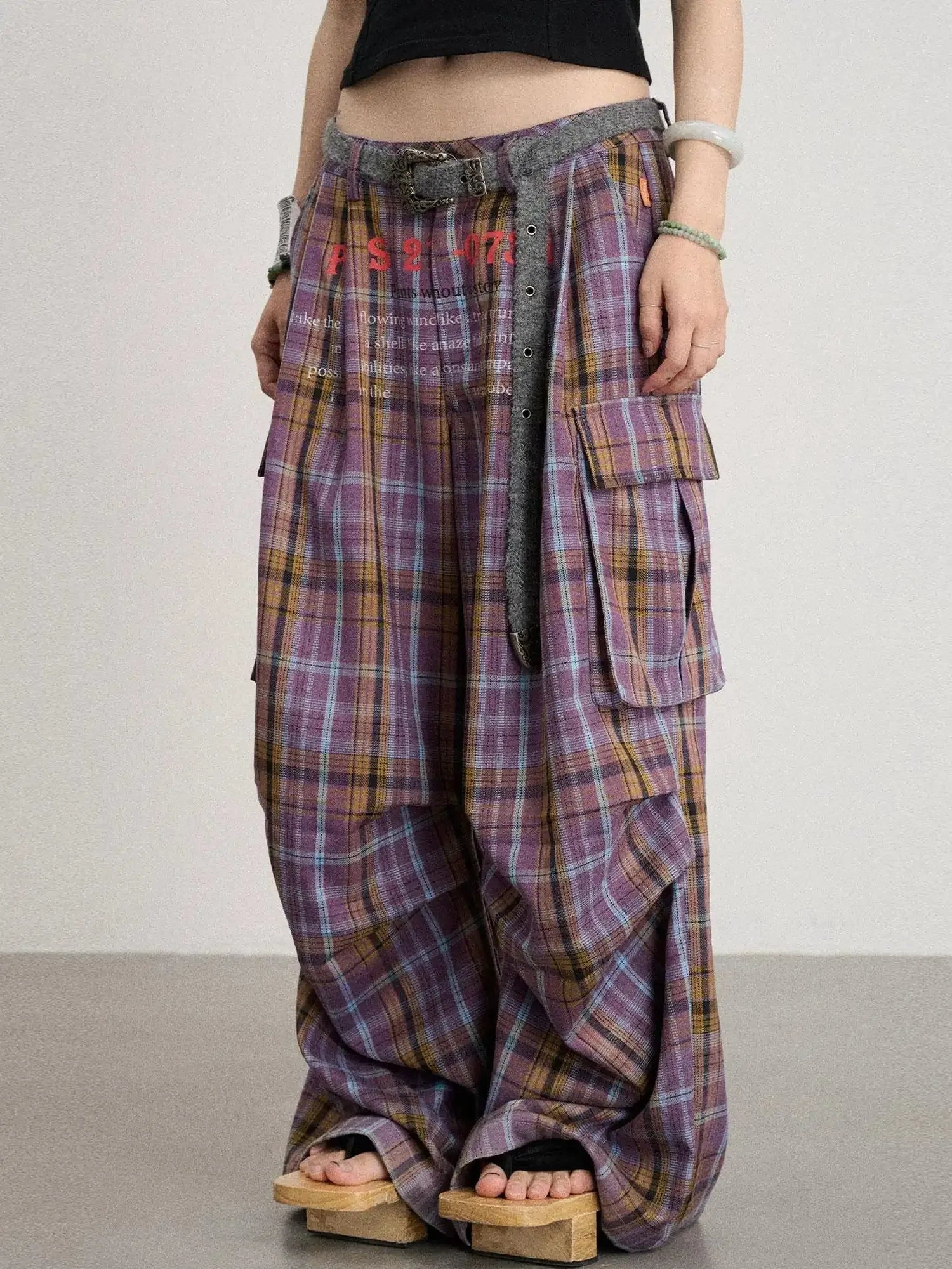 Unstoried Plaid Wide Leg Trousers