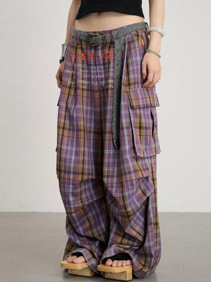 Unstoried Plaid Wide Leg Trousers