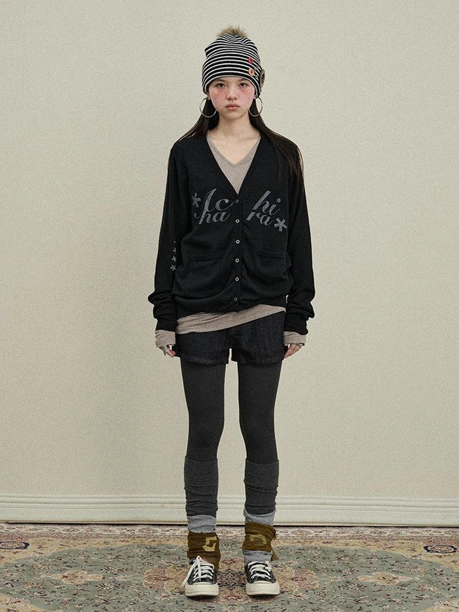 Achihara Uv Protection Loose Fit V Neck Women Jersey Knit Button Front Cardigan