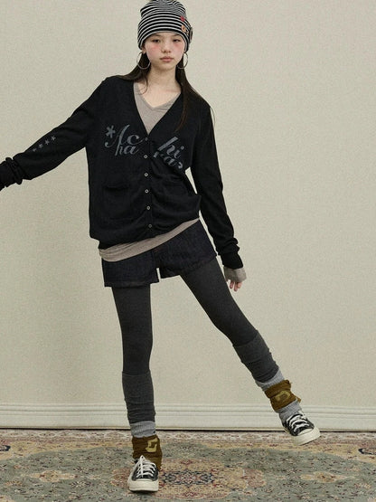 Achihara Uv Protection Loose Fit V Neck Women Jersey Knit Button Front Cardigan