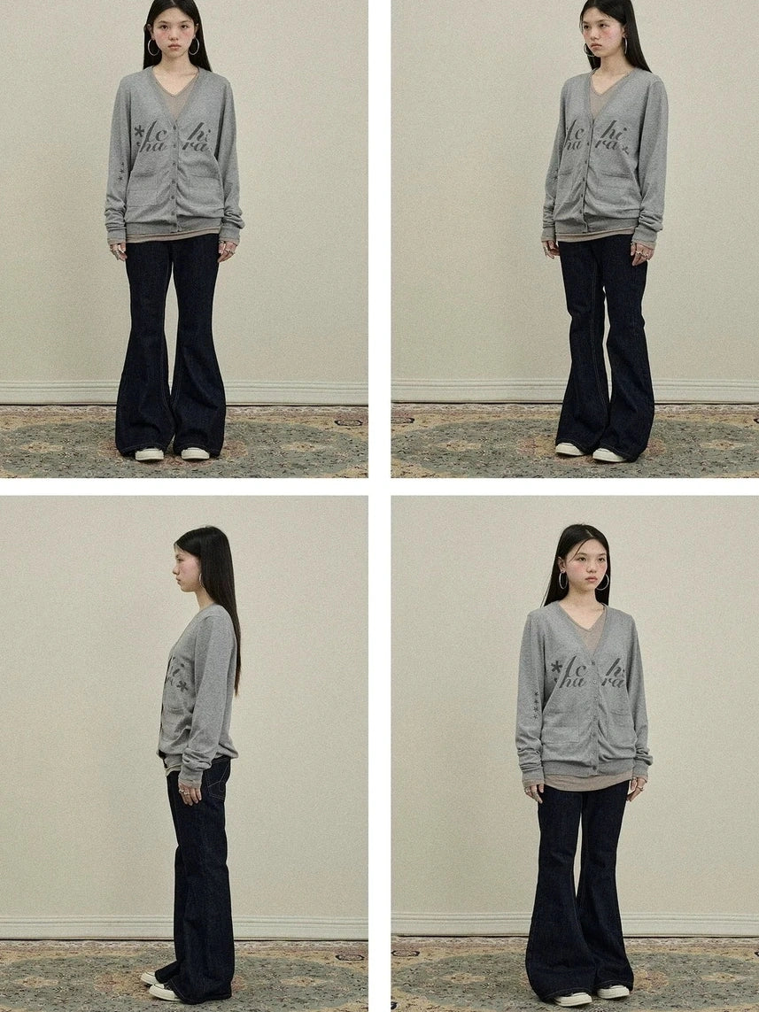 Achihara Uv Protection Loose Fit V Neck Women Jersey Knit Button Front Cardigan