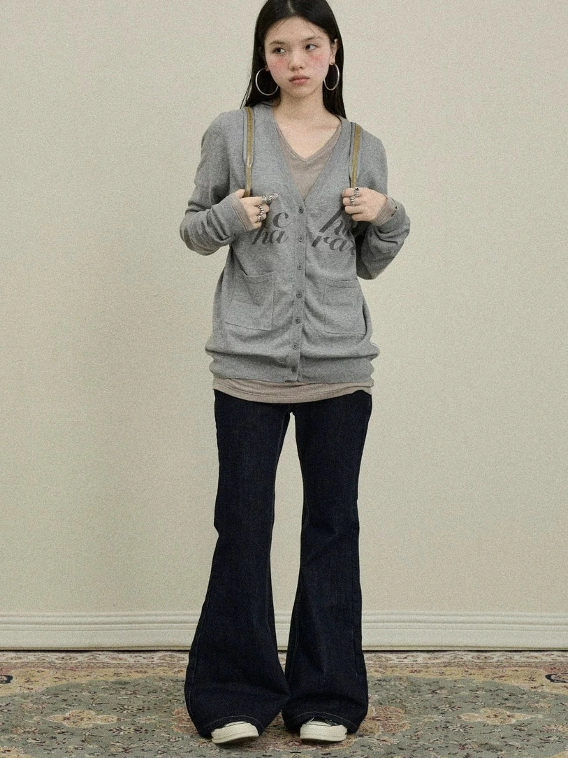 Achihara Uv Protection Loose Fit V Neck Women Jersey Knit Button Front Cardigan