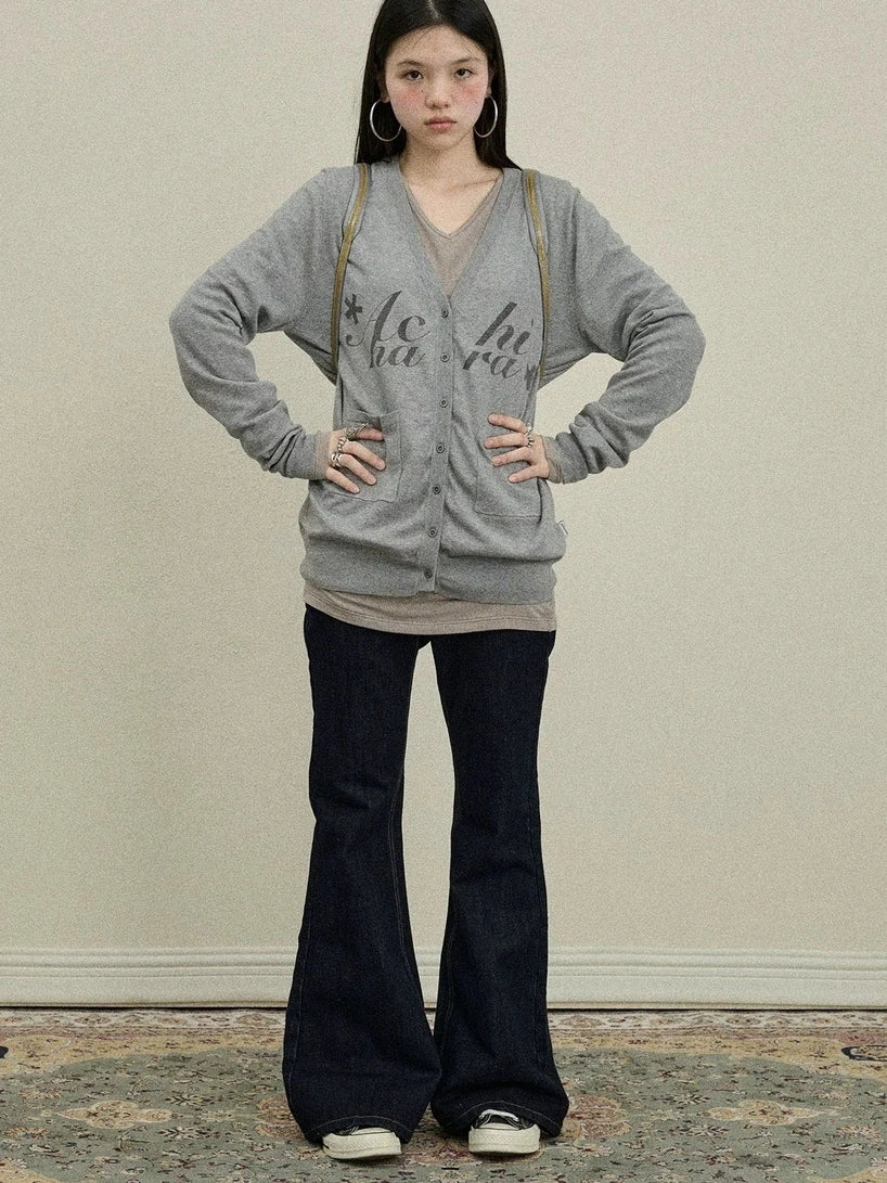 Achihara Uv Protection Loose Fit V Neck Women Jersey Knit Button Front Cardigan