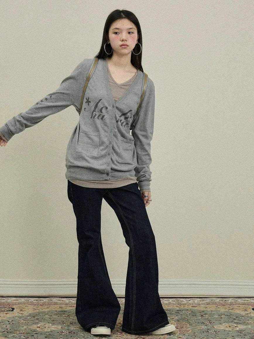 Achihara Uv Protection Loose Fit V Neck Women Jersey Knit Button Front Cardigan