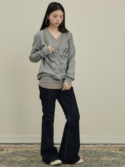 Achihara Uv Protection Loose Fit V Neck Women Jersey Knit Button Front Cardigan