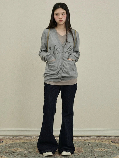 Achihara Uv Protection Loose Fit V Neck Women Jersey Knit Button Front Cardigan