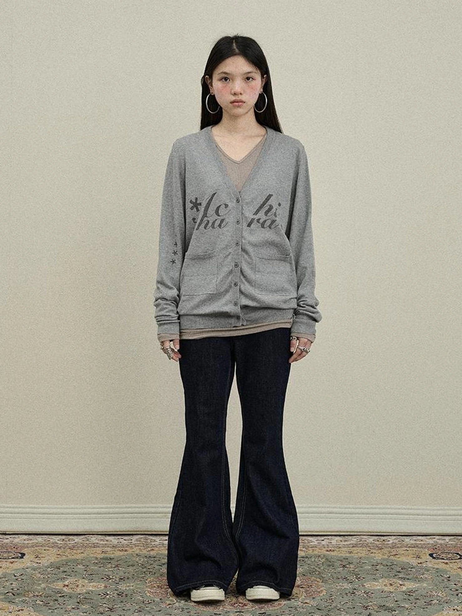 Achihara Uv Protection Loose Fit V Neck Women Jersey Knit Button Front Cardigan