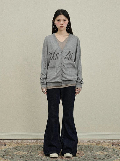 Achihara Uv Protection Loose Fit V Neck Women Jersey Knit Button Front Cardigan