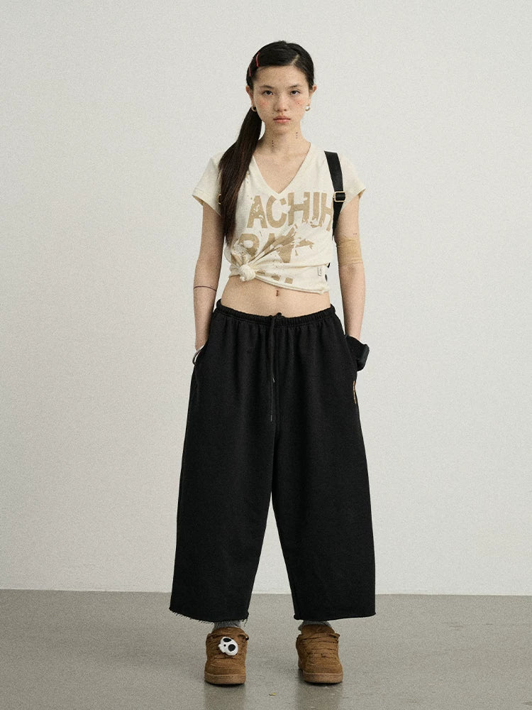 Achihara V-Neck Frayed Hem Cotton Tee With Melted Fruit Print-4