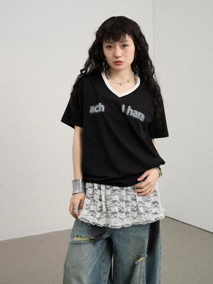 V-Neck Relaxed Tee With Melting Ice Design
