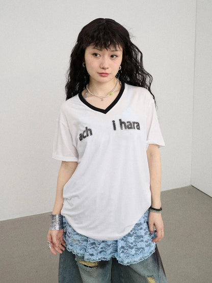 V-Neck Relaxed Tee With Melting Ice Design