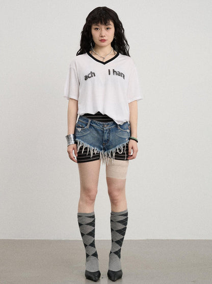Achihara V-Neck Relaxed Tee With Melting Ice Design