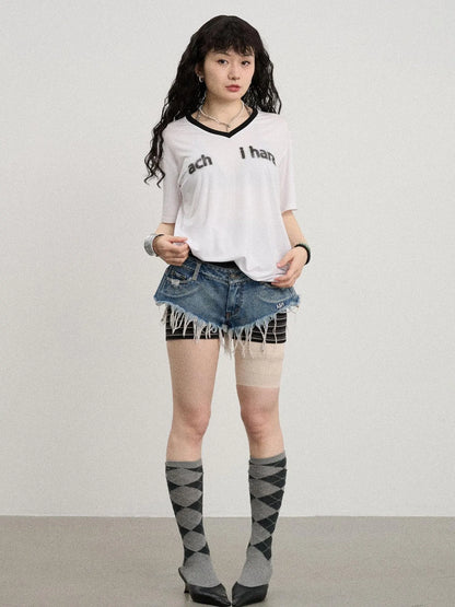 V-Neck Relaxed Tee With Melting Ice Design