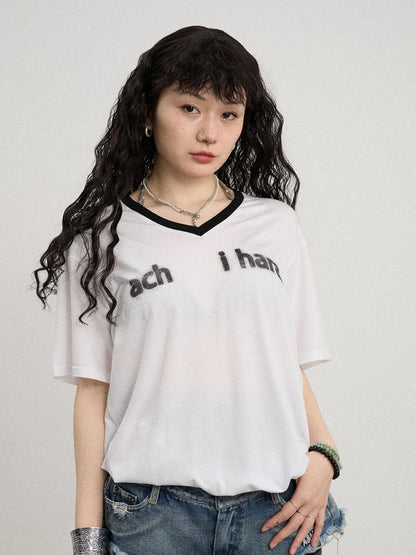 V-Neck Relaxed Tee With Melting Ice Design