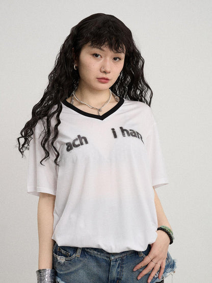 Achihara V-Neck Relaxed Tee With Melting Ice Design