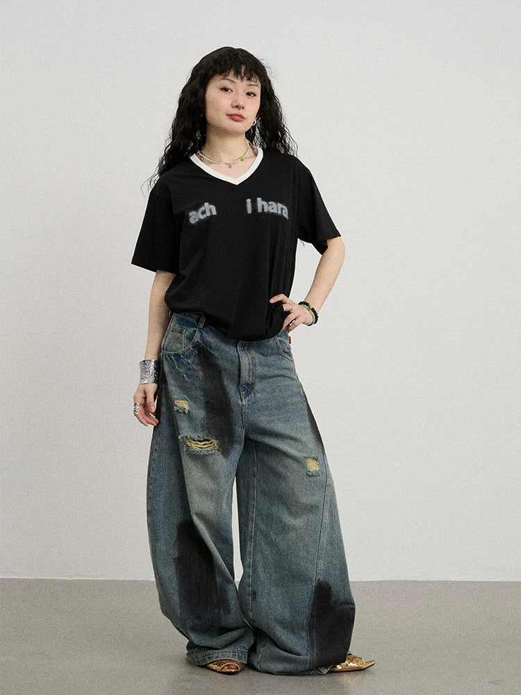 Achihara V-Neck Relaxed Tee With Melting Ice Design-3
