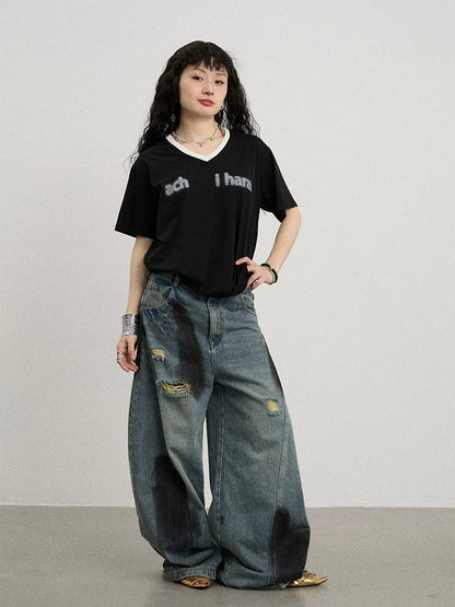 Achihara V-Neck Relaxed Tee With Melting Ice Design-3