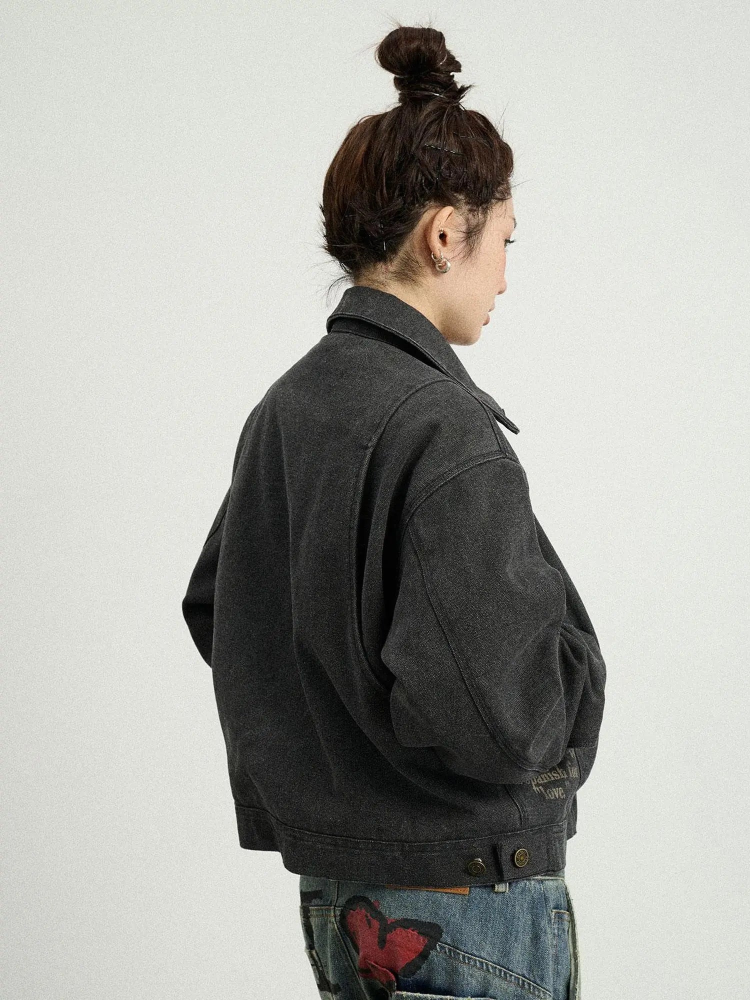 Vintage Cropped Denim Jacket With Detachable Fur Collar