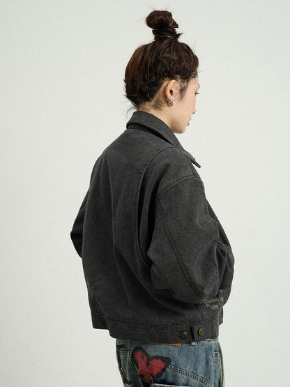 Achihara Vintage Cropped Denim Jacket With Detachable Fur Collar