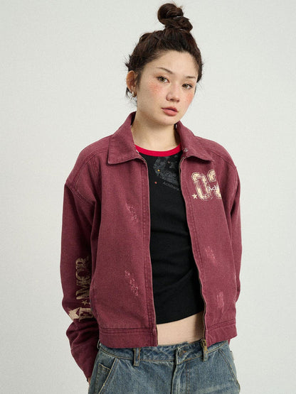 Achihara Vintage Cropped Denim Jacket With Detachable Fur Collar