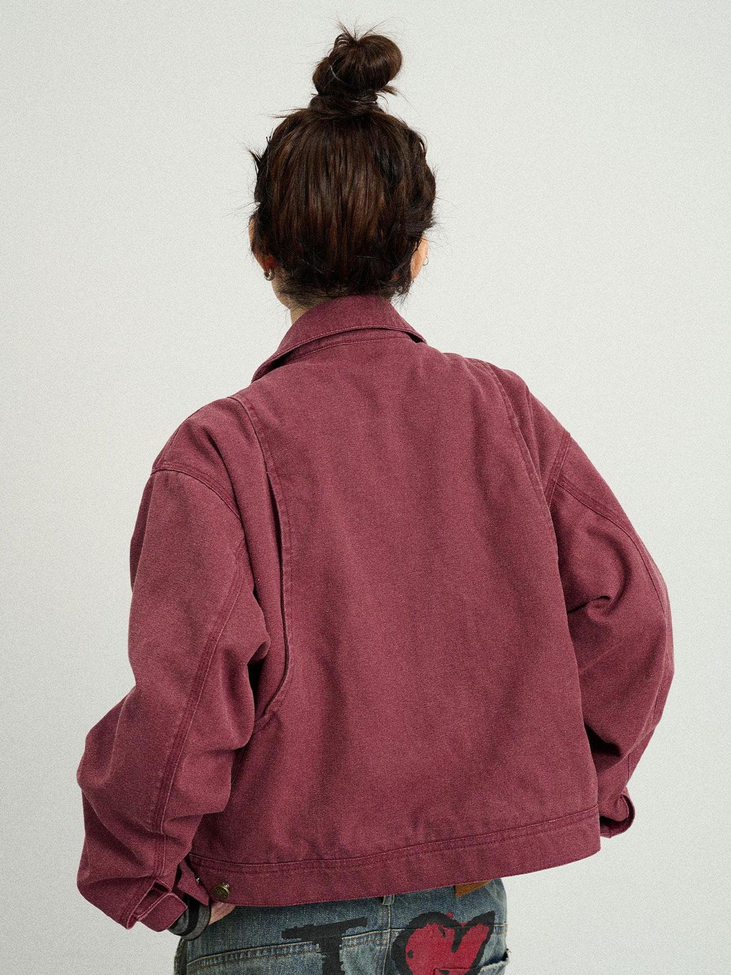 Achihara Vintage Cropped Denim Jacket With Detachable Fur Collar