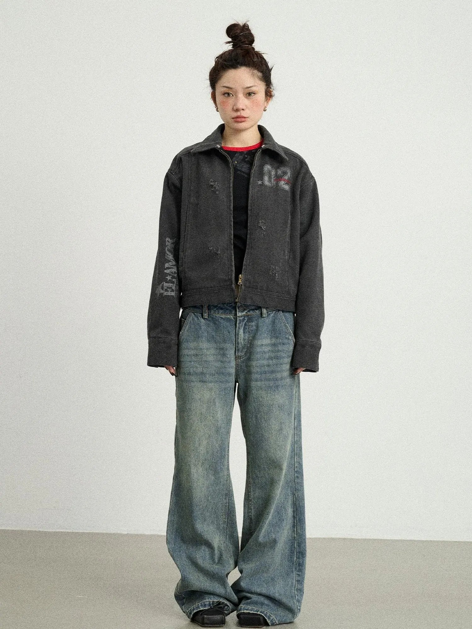 Vintage Cropped Denim Jacket With Detachable Fur Collar