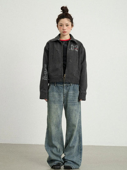 Vintage Cropped Denim Jacket With Detachable Fur Collar