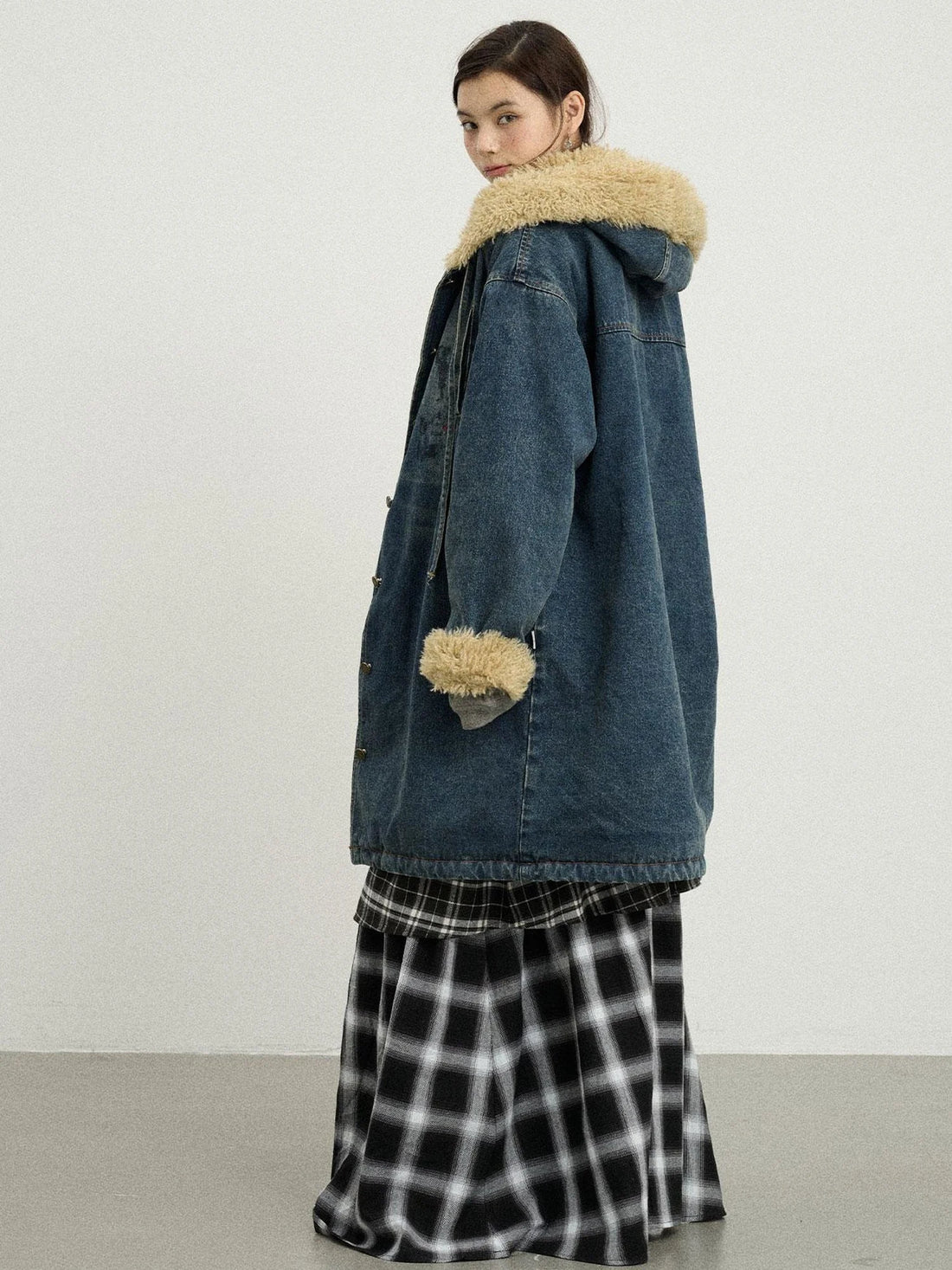 Vintage Denim Coat With Sherpa Lining