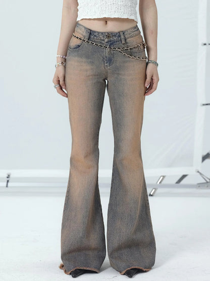 Vintage Distressed Flare Jeans For Women