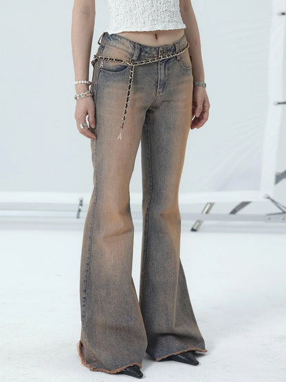 Vintage Distressed Flare Jeans For Women