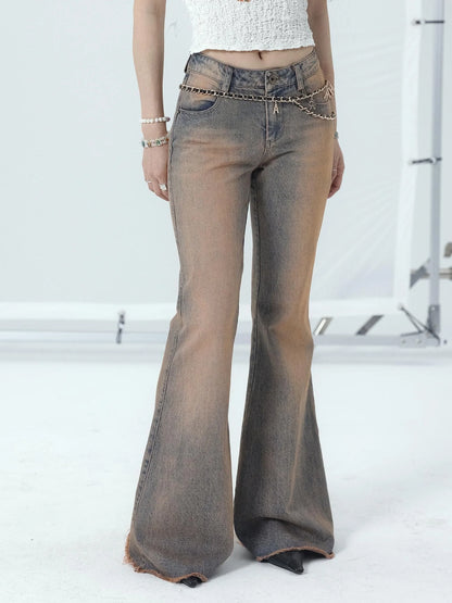 Vintage Distressed Flare Jeans For Women