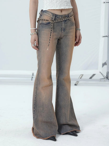 Vintage Distressed Flare Jeans For Women