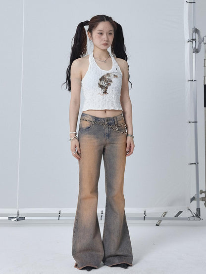 Achihara Vintage Distressed Flare Jeans For Women