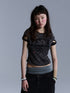 Achihara Vintage Distressed Wrap Cutout Polka Dot Cropped Women&