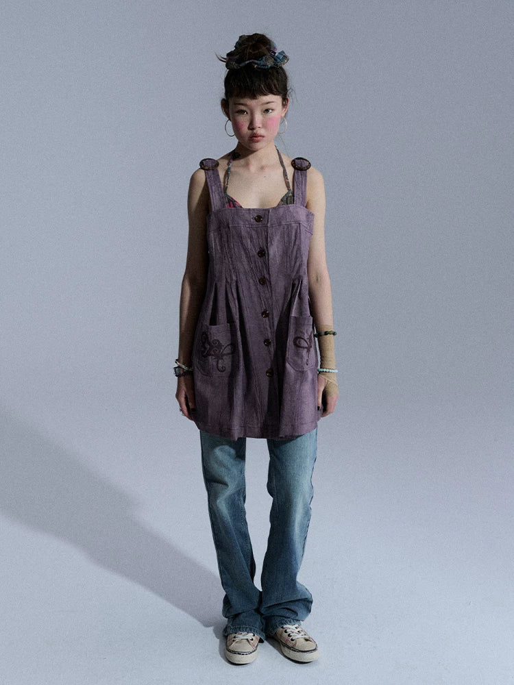 Achihara Vintage Embroidered Pocket Pinafore Women&