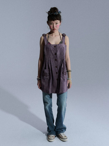 Achihara Vintage Embroidered Pocket Pinafore Women&