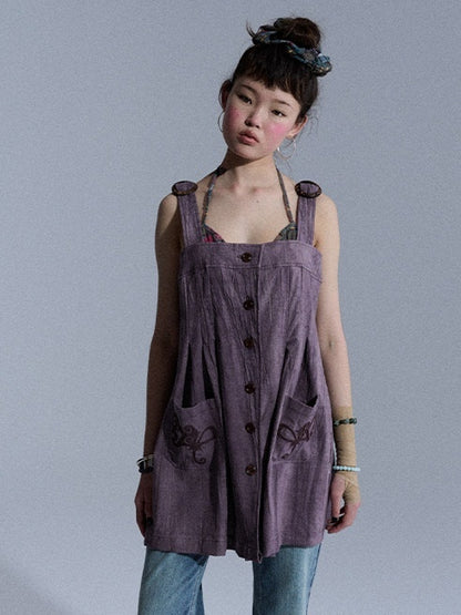 Achihara Vintage Embroidered Pocket Pinafore Women&