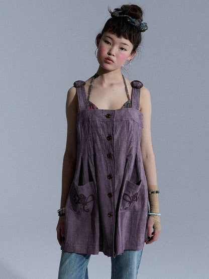 Achihara Vintage Embroidered Pocket Pinafore Women&