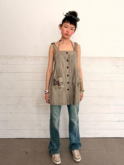 Achihara Vintage Embroidered Pocket Pinafore Women&