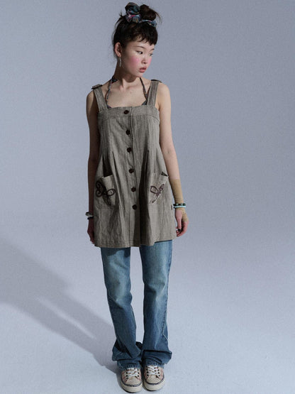 Achihara Vintage Embroidered Pocket Pinafore Women&