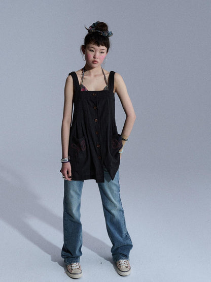 Achihara Vintage Embroidered Pocket Pinafore Women&