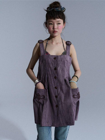 Achihara Vintage Embroidered Pocket Pinafore Women&