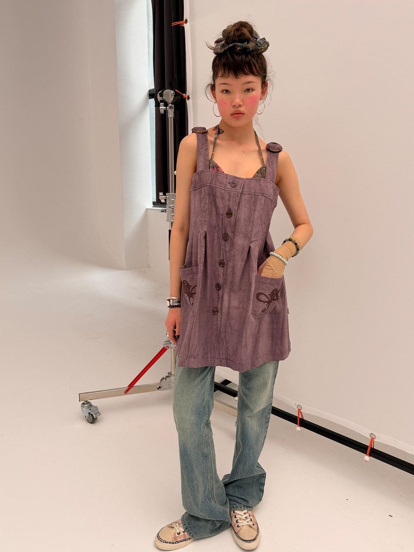 Achihara Vintage Embroidered Pocket Pinafore Women&
