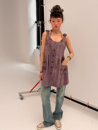 Achihara Vintage Embroidered Pocket Pinafore Women&