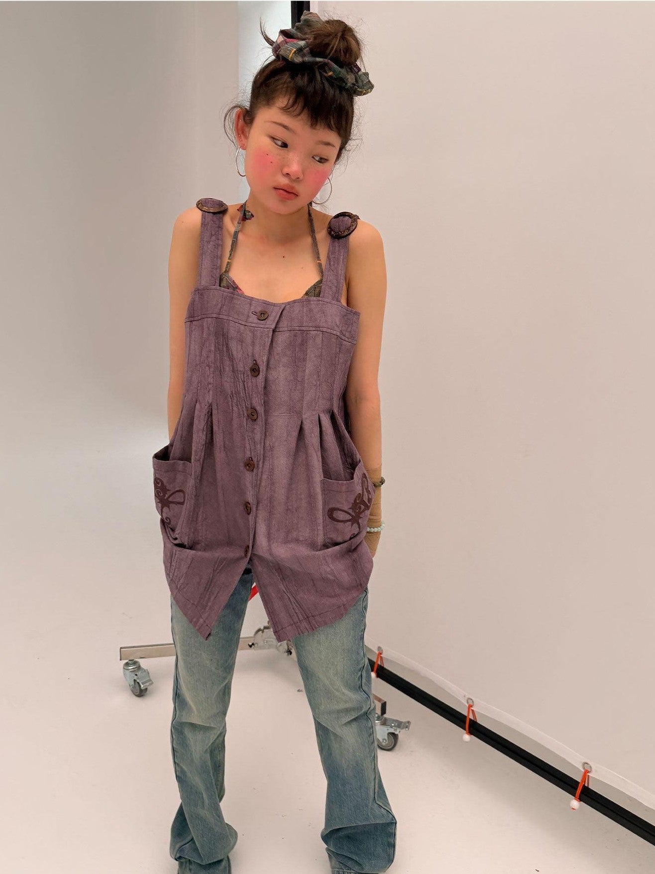 Achihara Vintage Embroidered Pocket Pinafore Women&
