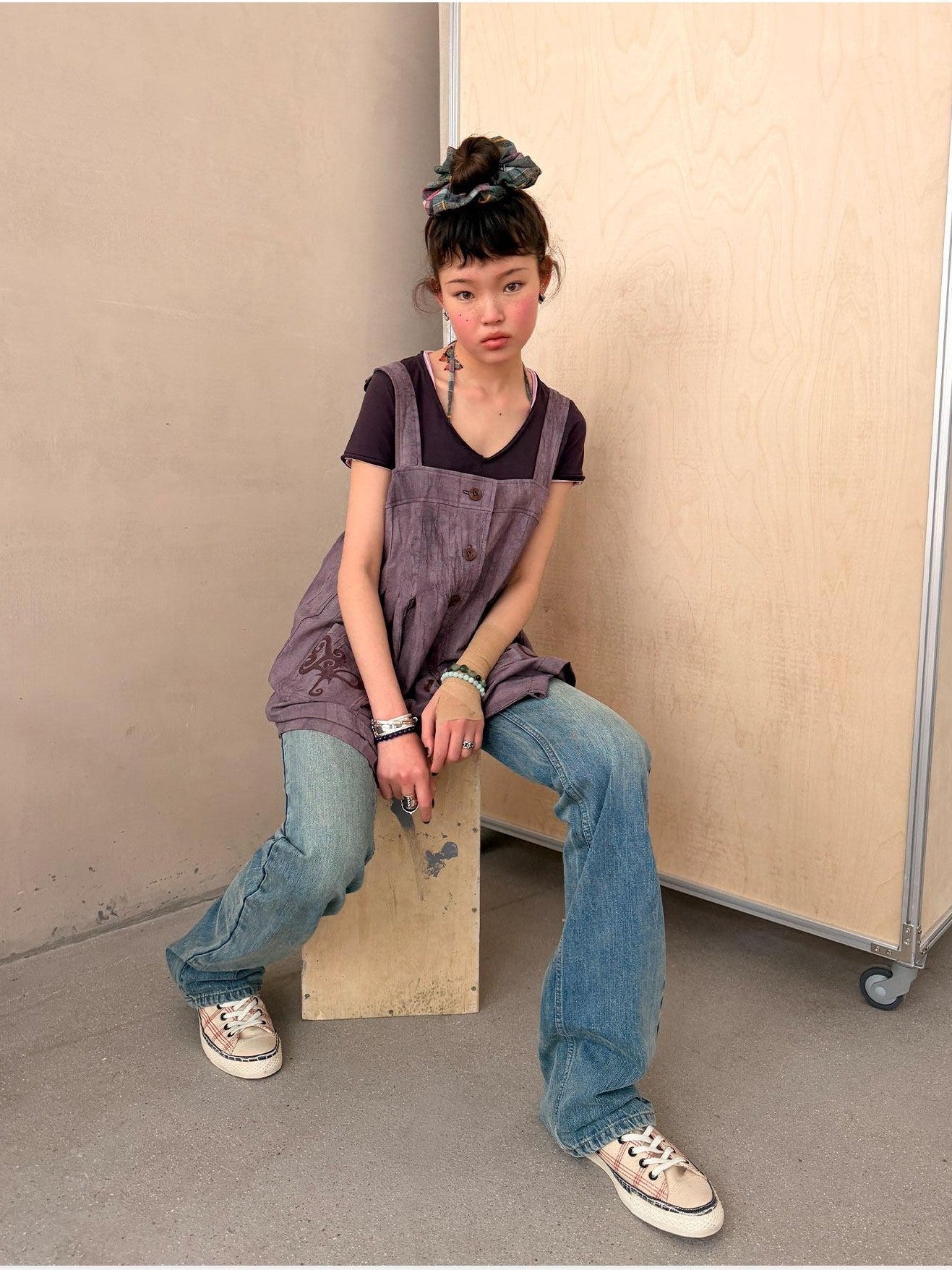 Achihara Vintage Embroidered Pocket Pinafore Women&