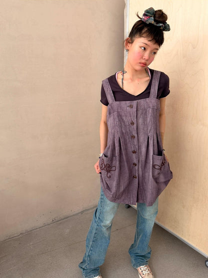 Achihara Vintage Embroidered Pocket Pinafore Women&