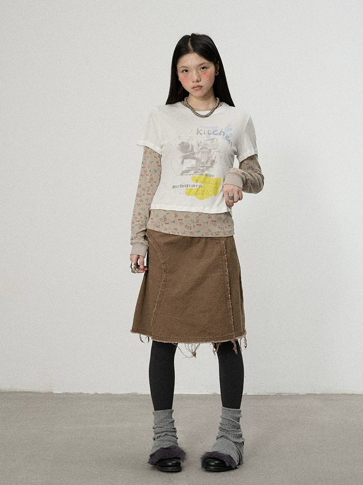Achihara Vintage Fade Cotton Slip Skirt-4