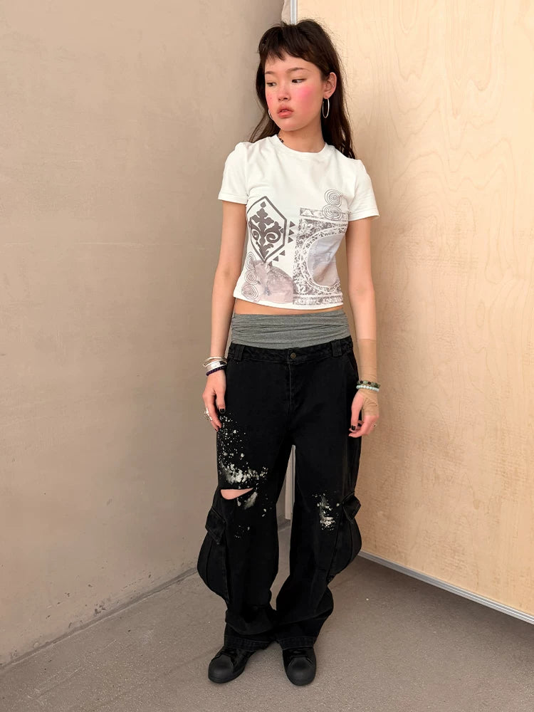 Achihara Vintage Geometric Print Slim Fit Women&